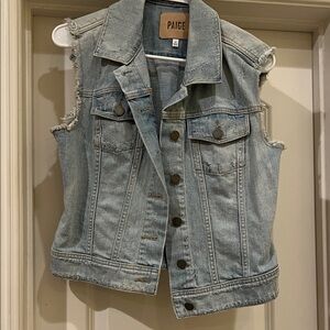 PAIGE Light Blue Distressed Denim Sleeveless Vest